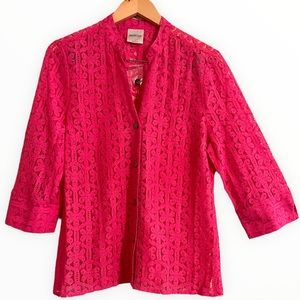 Bedford Fair Pink Lace Button Down Top